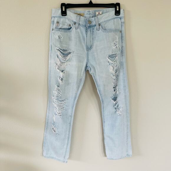 AG Adriano Goldschmied The Drew Straight Leg Boyfriend Distressed Jeans (25 R) - Picture 1 of 11